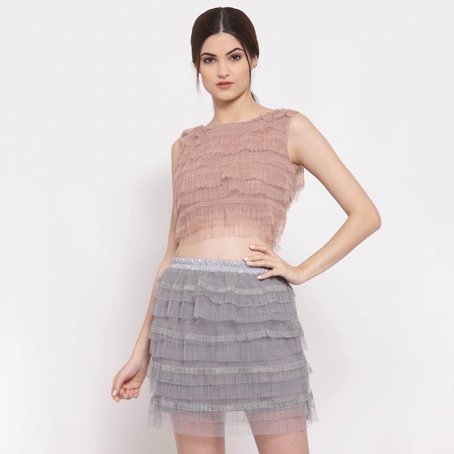 Pink Net Layered Sleeveless Top