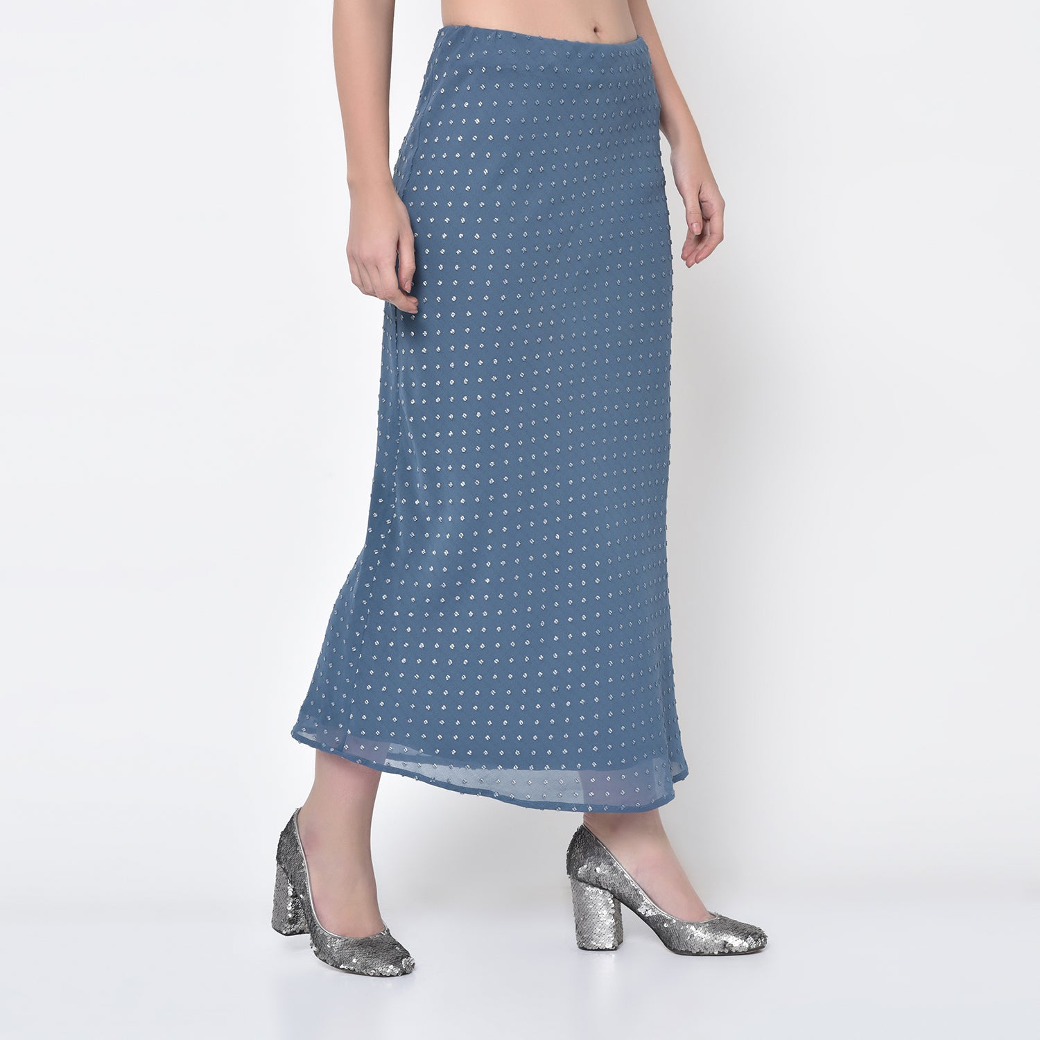 Silver Dot Stone Blue Bias Skirt