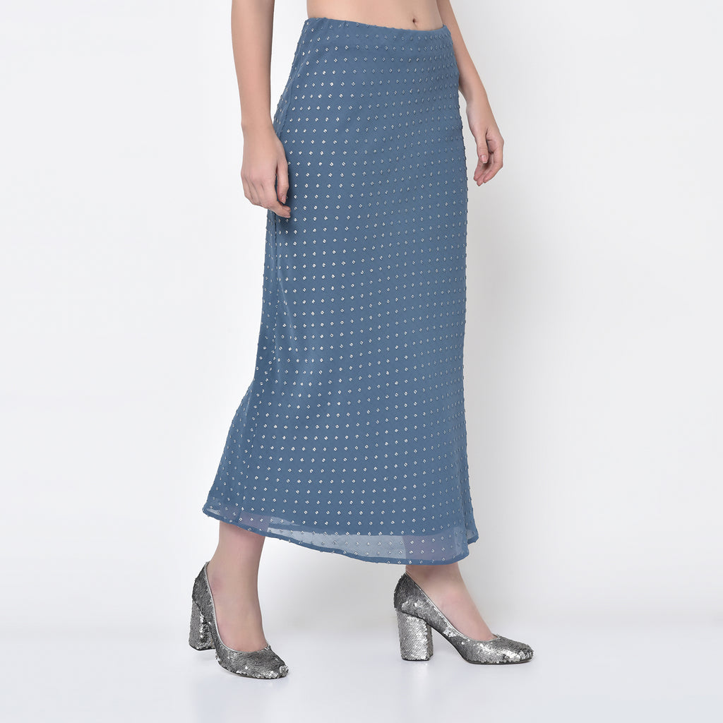 Silver dot stone blue bias skirt