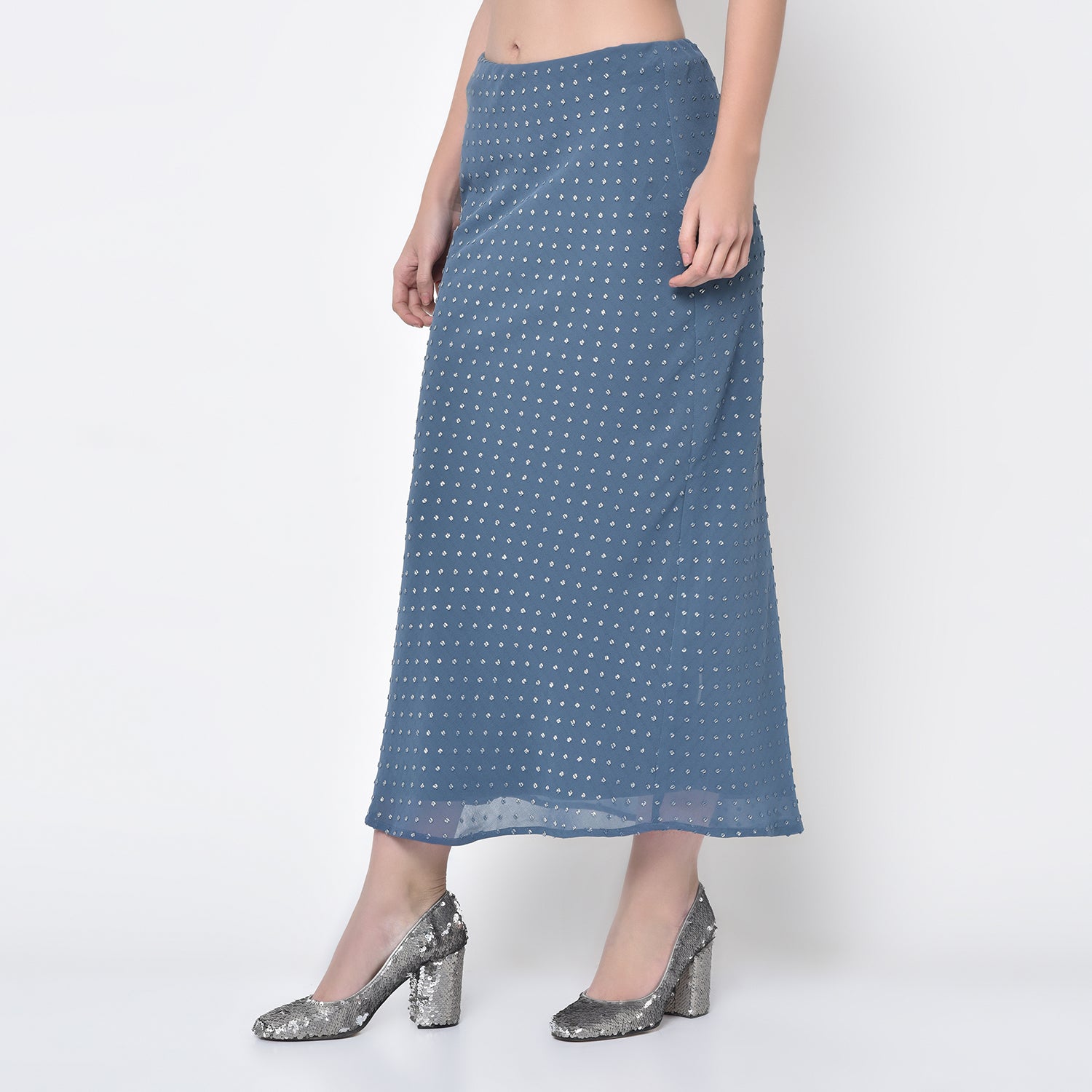 Silver Dot Stone Blue Bias Skirt