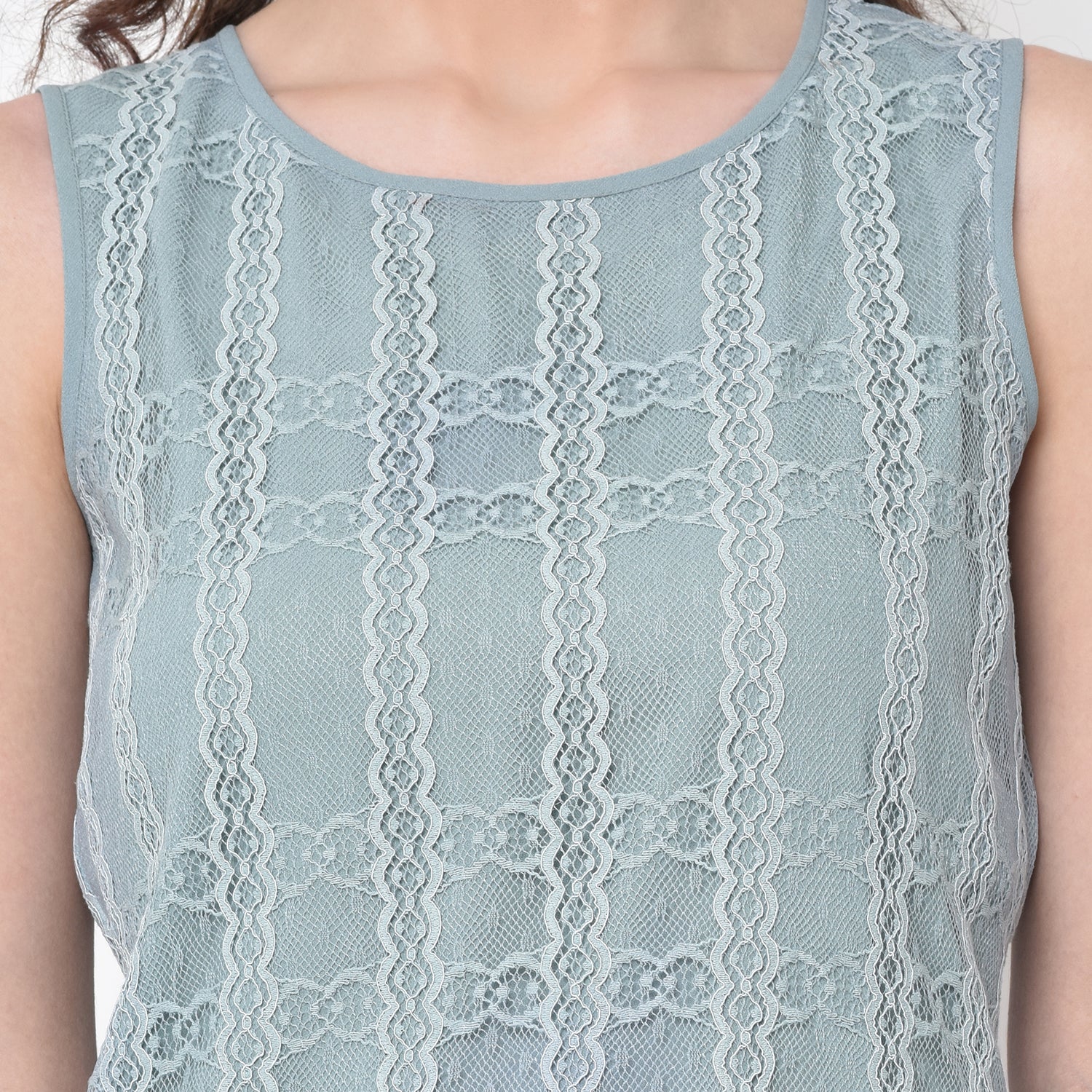 Blue Net Top With French Lace