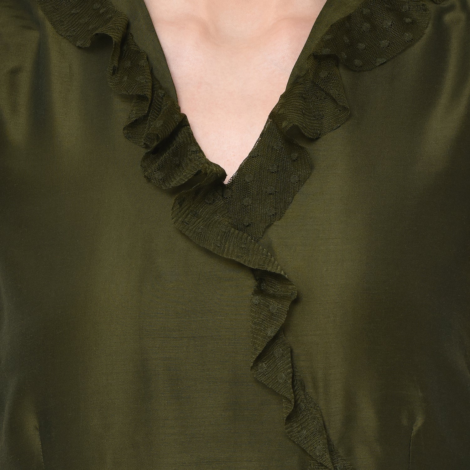 Olive Overlap Frill Top