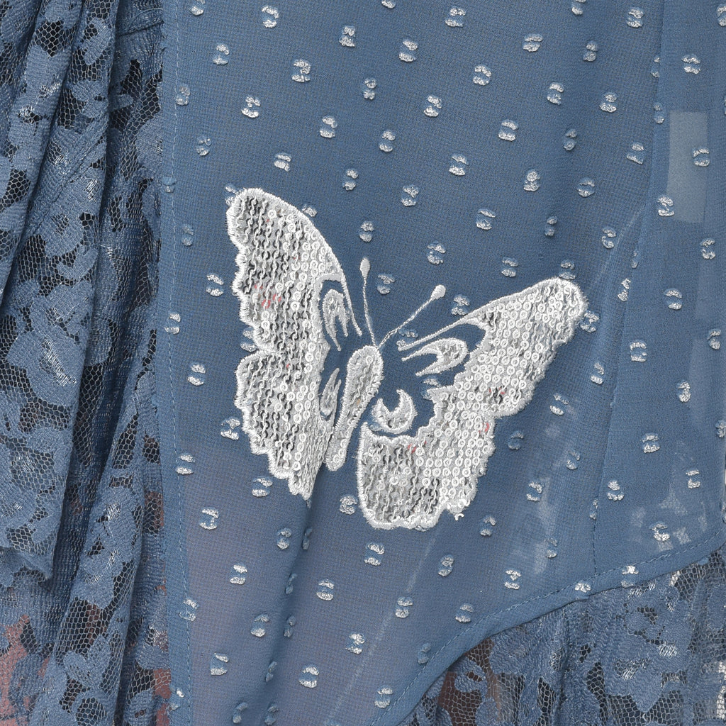 Silver dot stone blue tunic with butterfly embroidery