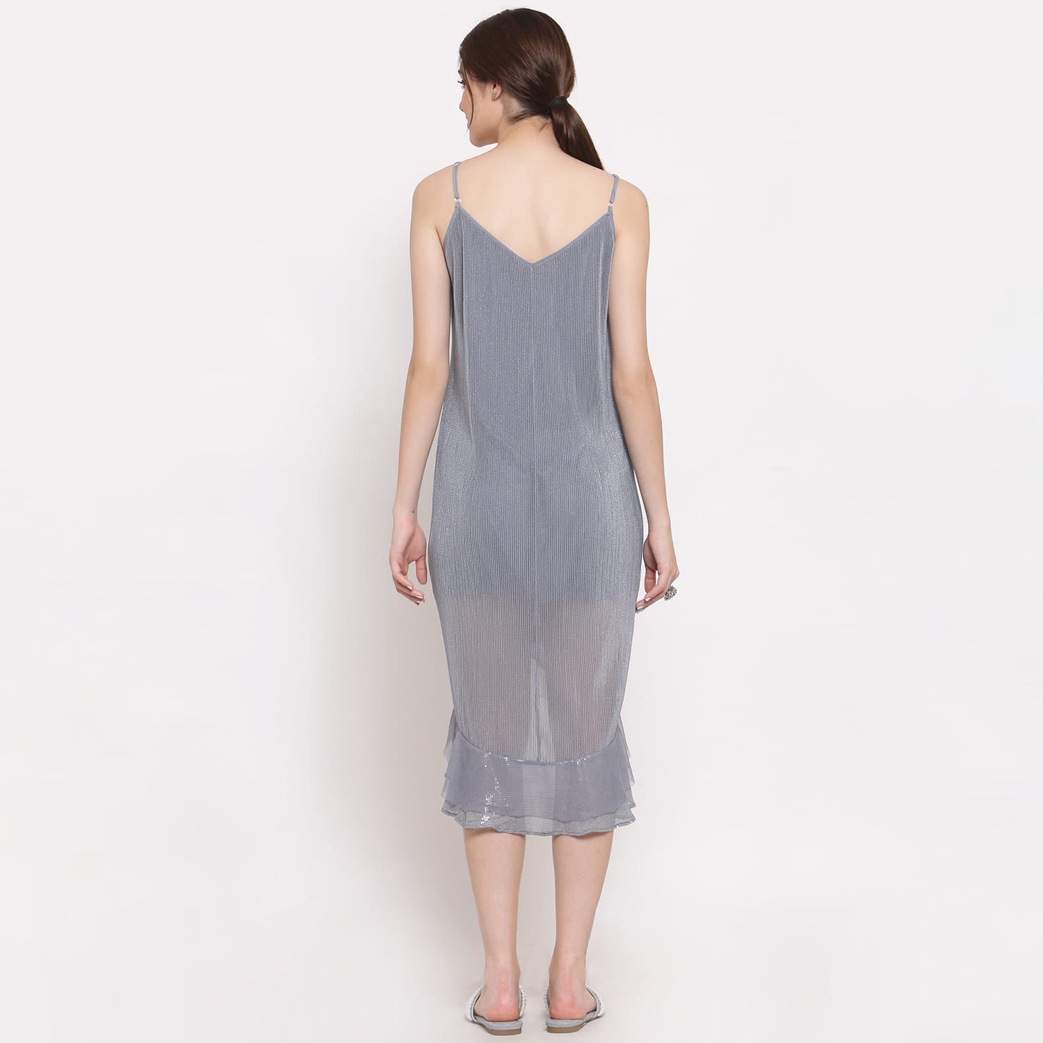 Grey Plisse Asymmetric Dress