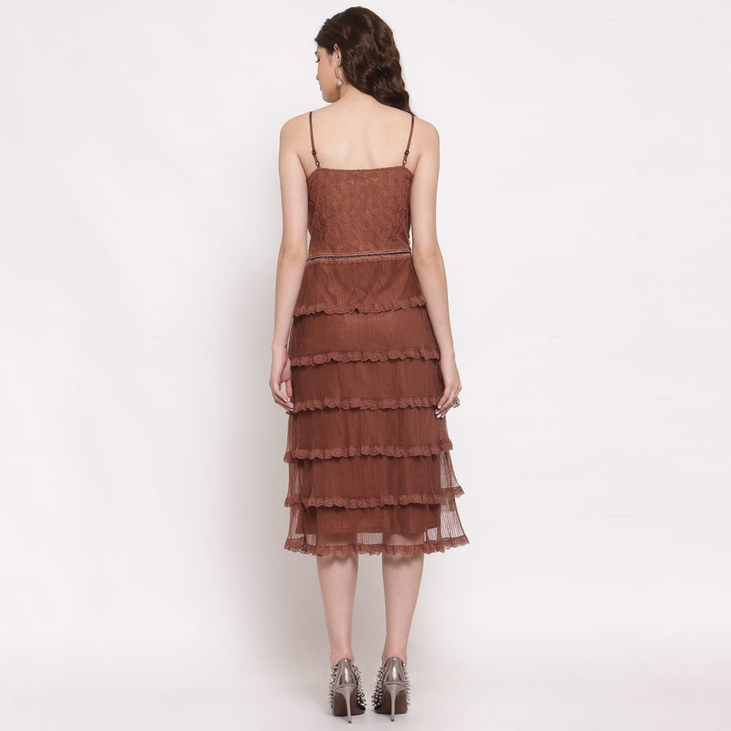 Brown Net Frill Dress