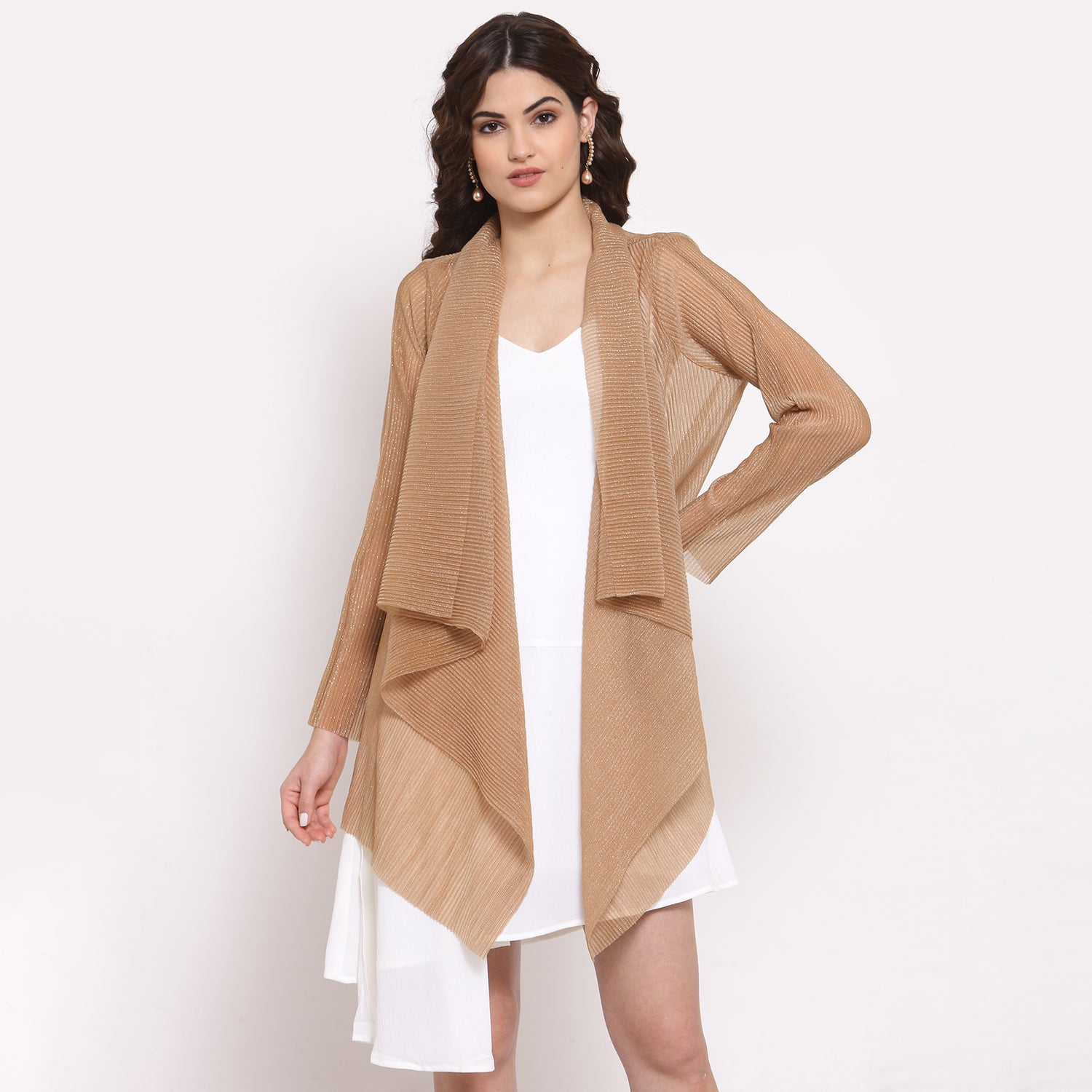 Women Beige Drape Short Jacket, Organza jackets, Stylish Jackets, Summer Women’s Jackets, Long Women Jackets , Short jackets for women