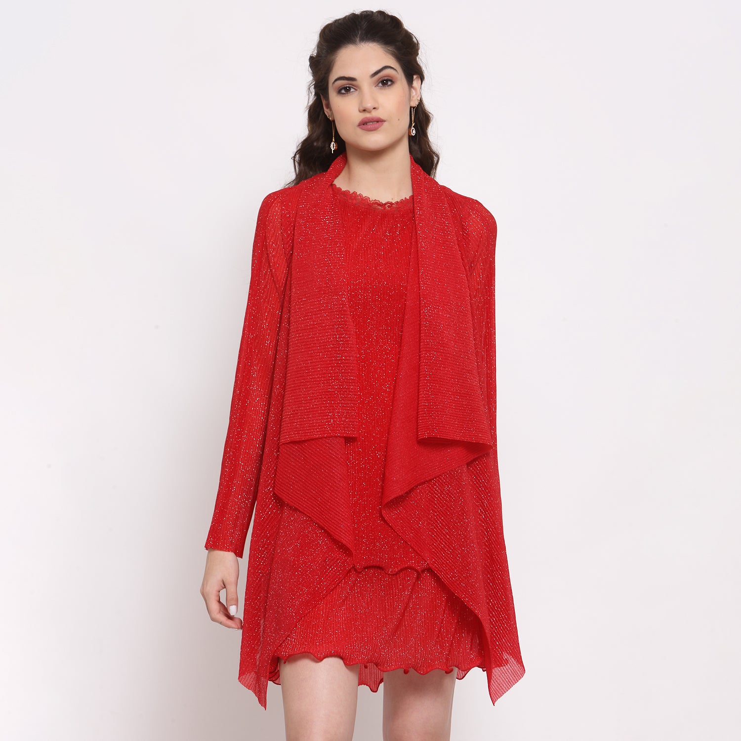 Women Red Drape Short Jacket, Organza jackets, Stylish Jackets, Summer Women’s Jackets, Long Women Jackets , Short jackets for women